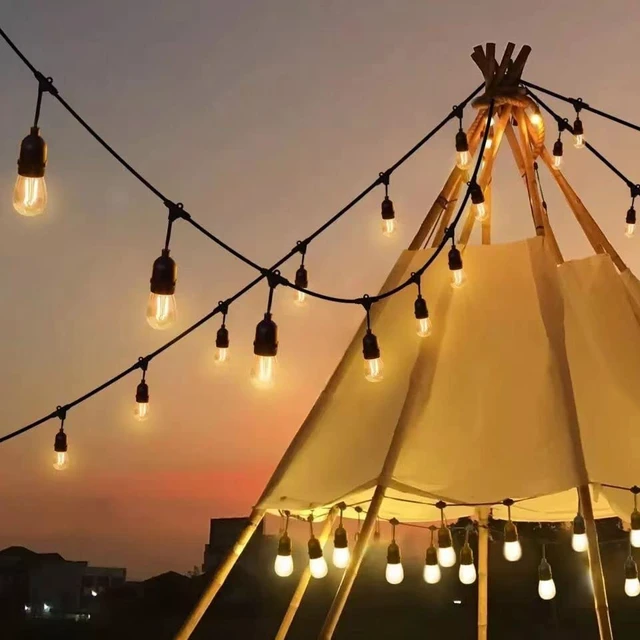 Alt view image 5 of 6 - Meidaoduo Outdoor String Lights LED 100FT Heavy-Duty Patio Lights String with 32 Dimmable Shatterproof Plastic Bulbs for Gazebo Pergola Bistro Lights Linkable