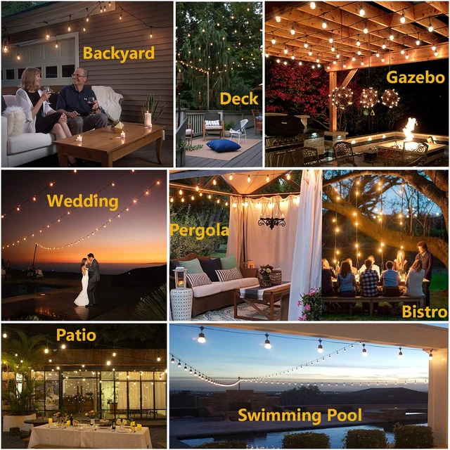 Alt view image 4 of 6 - Meidaoduo Outdoor String Lights LED 100FT Heavy-Duty Patio Lights String with 32 Dimmable Shatterproof Plastic Bulbs for Gazebo Pergola Bistro Lights Linkable