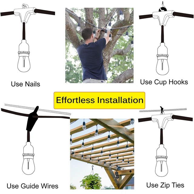 Alt view image 6 of 6 - Meidaoduo Outdoor String Lights LED 100FT Heavy-Duty Patio Lights String with 32 Dimmable Shatterproof Plastic Bulbs for Gazebo Pergola Bistro Lights Linkable