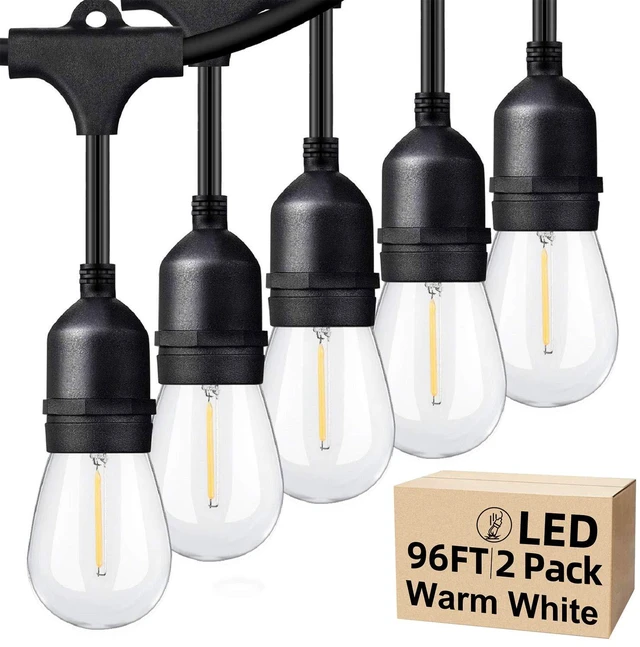 Main image of Outdoor String Lights 96FT(48×2), Commercial Grade Heavy Duty Patio Lights | Dimmable S14 Shatterproof LED Bulbs, Linkable Waterproof Bistro Lights for Outside Deck Backyard Cafe Market