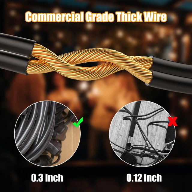 Alt view image 2 of 7 - Outdoor String Lights 96FT(48×2), Commercial Grade Heavy Duty Patio Lights | Dimmable S14 Shatterproof LED Bulbs, Linkable Waterproof Bistro Lights for Outside Deck Backyard Cafe Market