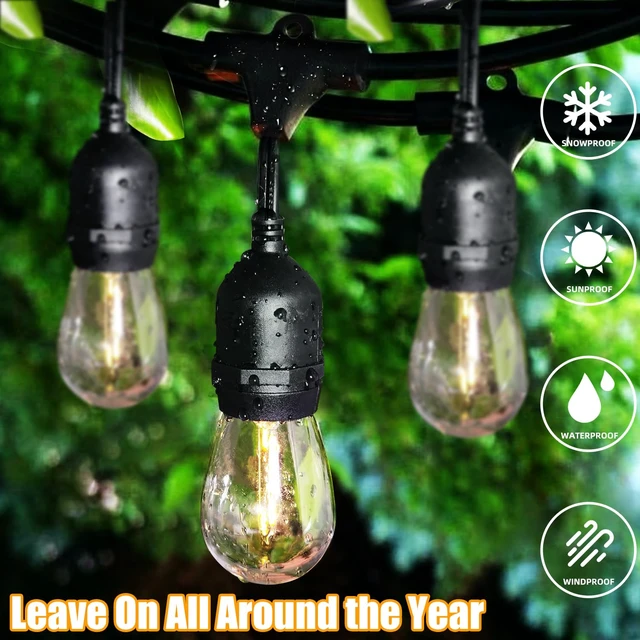 Alt view image 4 of 7 - Outdoor String Lights 96FT(48×2), Commercial Grade Heavy Duty Patio Lights | Dimmable S14 Shatterproof LED Bulbs, Linkable Waterproof Bistro Lights for Outside Deck Backyard Cafe Market