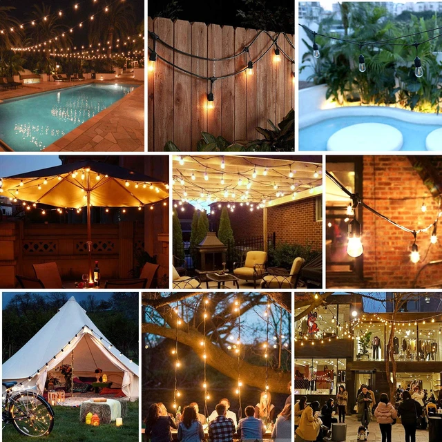 Alt view image 6 of 7 - Outdoor String Lights 96FT(48×2), Commercial Grade Heavy Duty Patio Lights | Dimmable S14 Shatterproof LED Bulbs, Linkable Waterproof Bistro Lights for Outside Deck Backyard Cafe Market