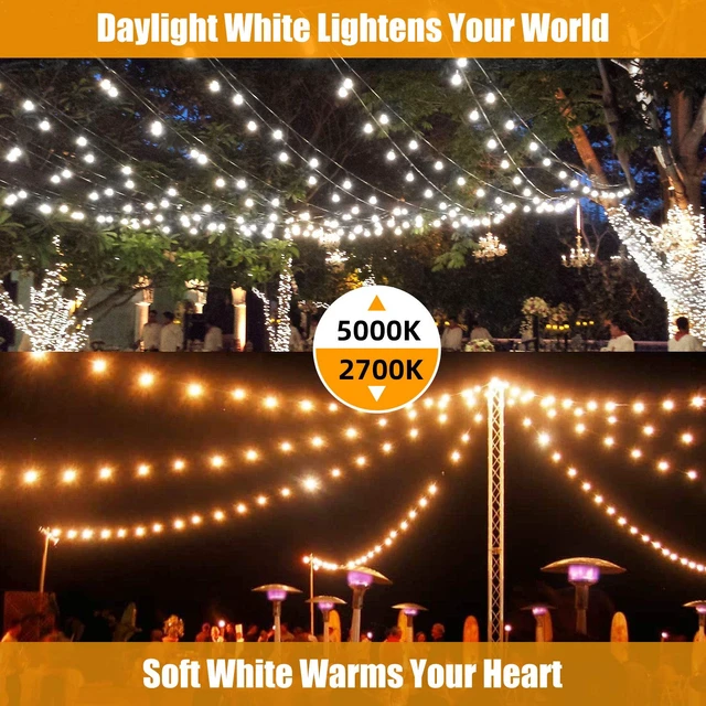 Alt view image 7 of 7 - Outdoor String Lights 96FT(48×2), Commercial Grade Heavy Duty Patio Lights | Dimmable S14 Shatterproof LED Bulbs, Linkable Waterproof Bistro Lights for Outside Deck Backyard Cafe Market