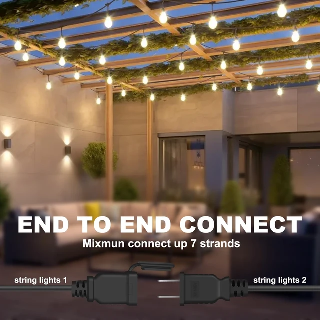 Alt view image 6 of 7 - 50FT Outdoor String Lights 32Bulbs (1.5FT Bulbs Spacing),120W Dimmer Remote | Patio Lights with IP65 Waterproof, Dimmable & Timing & 3 Mode, Connectable, Zipper Ties for Outside Commercial Backyard