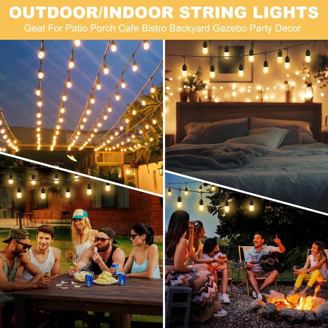 Alt view image 7 of 7 - 50FT Outdoor String Lights 32Bulbs (1.5FT Bulbs Spacing),120W Dimmer Remote | Patio Lights with IP65 Waterproof, Dimmable & Timing & 3 Mode, Connectable, Zipper Ties for Outside Commercial Backyard