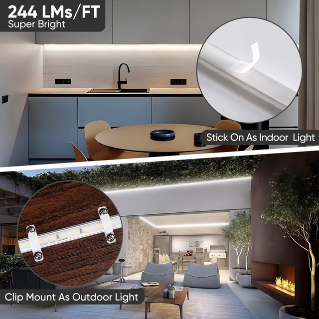 Alt view image 6 of 7 - Shine Decor LED Strip Light Super Bright 4000LM, Plug&Play 120V Driverless Easy Wiring, Flicker Free Weatherproof for Outdoor Indoor, Min. 3.9 Cuttable Stickable, 6000K Cool White 16FT ETL Listed