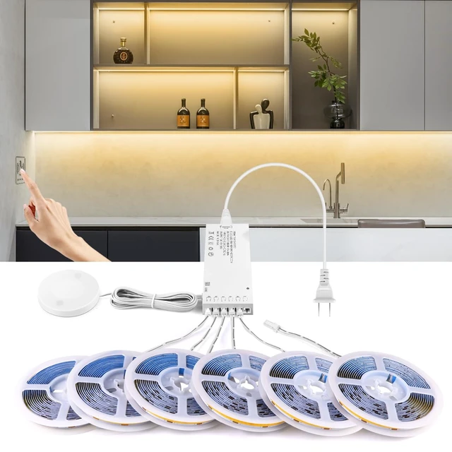 Alt view image 2 of 7 - AIMENGTE Cabinet Light 12V COB LED Strip Lights, 6-in-1 Penetrable Touch Dimming, Suitable for Wine Cabinets, Shoe Racks, Display Cabinets, Wardrobes, Kitchen Cabinets, and Showcase Lighting
