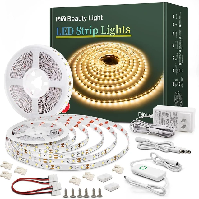 Main image of Led Strip Lights 50.5ft Warm White Dimmable Led Light Strip Flexible Rope Lights Kits with 24v Etl Power Supply, Adhesive Clips, Dimmer Switch and Connectors for Indoor Decor