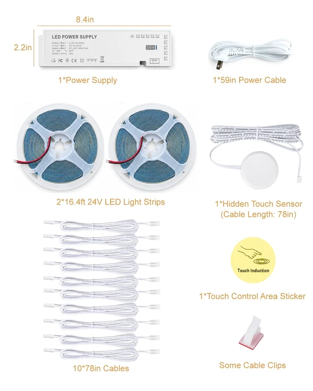 Alt view image 7 of 7 - JUSJUBR Display Cabinet Lights, 32.8ft 24V Dimmable Cuttable COB LED Strip Lights, Cold White 6000K, Under Cabinet Lighting for Shelves, Bookshelves, Display Cases, Cabinets, Kitchens and Closets