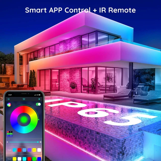 Alt view image 3 of 7 - FBZ 100Ft Outdoor Waterproof LED Strip Lights,Music Sync RGB IP65 Led Lights with App Control and Remote,Color Changing Waterproof Led Rope Lights for Outdoor,Balcony,Roof,Garden,Stairs Party