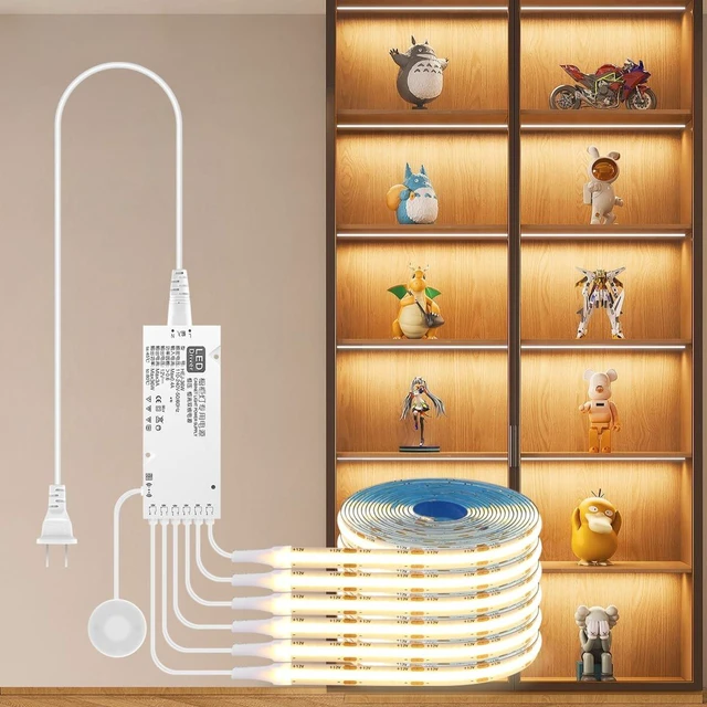 Main image of tlinkosta Cabinet Light COB LED Strip Lights 6-in-1 Dimmable Touch Control | for Display Cabinets, Wardrobes, Kitchen, Wine Cabinets, Showcase & Shelf Lighting (Warm Light, 6.6ft)