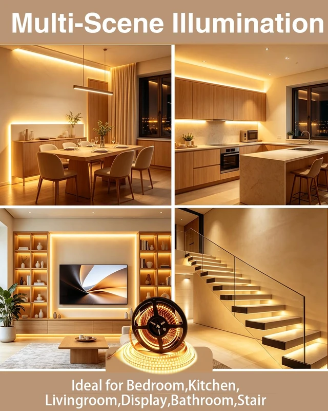 Alt view image 5 of 7 - VST 12V LED Strip Light, Cuttable SMD 2835 Tape 120 LEDs/m, ETL Listed | Flexible, 885lm/m, CRI90+, 3M Adhesive, High Density, Tape Lighting for Home, Kitchen, Cabinet, Bedroom(No Power Supply)