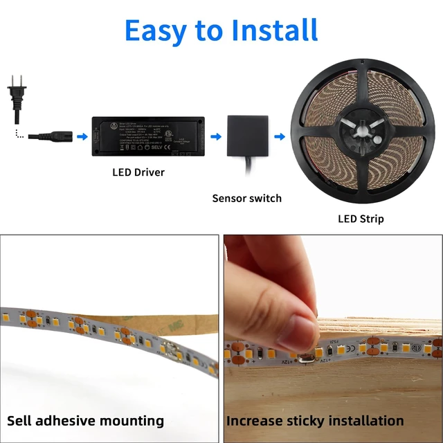 Alt view image 7 of 7 - VST 12V LED Strip Light, Cuttable SMD 2835 Tape 120 LEDs/m, ETL Listed | Flexible, 885lm/m, CRI90+, 3M Adhesive, High Density, Tape Lighting for Home, Kitchen, Cabinet, Bedroom(No Power Supply)