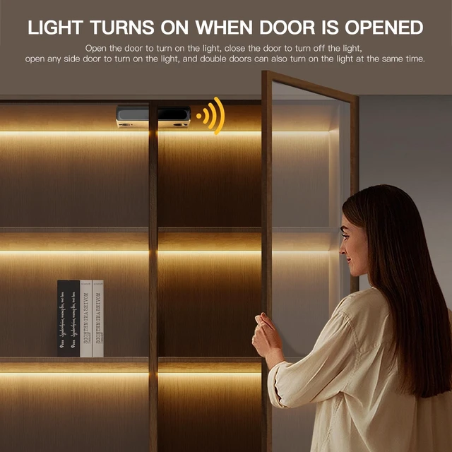 Alt view image 2 of 7 - AIMENGTE 12V COB LED Cabinet Lights Black Strip with Dual-Door Sensor, 6 x 3.3ft Cuttable Under Cabinets Lighting for in-Cabinet, Locker, Closet, Showcase, Gun Safe (Warm White)