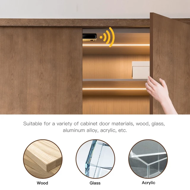 Alt view image 4 of 7 - AIMENGTE 12V COB LED Cabinet Lights Black Strip with Dual-Door Sensor, 6 x 3.3ft Cuttable Under Cabinets Lighting for in-Cabinet, Locker, Closet, Showcase, Gun Safe (Warm White)