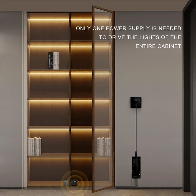 Alt view image 6 of 7 - AIMENGTE 12V COB LED Cabinet Lights Black Strip with Dual-Door Sensor, 6 x 3.3ft Cuttable Under Cabinets Lighting for in-Cabinet, Locker, Closet, Showcase, Gun Safe (Warm White)
