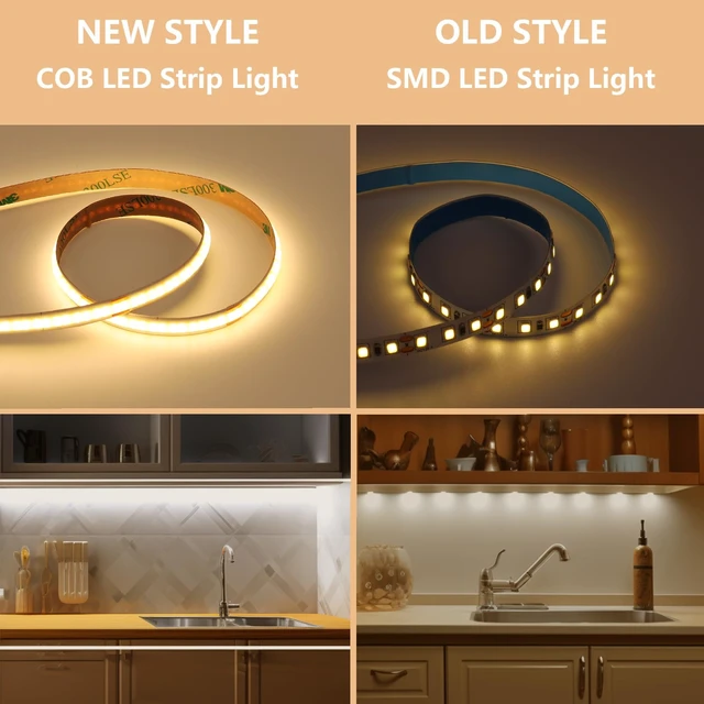 Alt view image 3 of 7 - BENLUN 12V COB LED Under Cabinet Strip Lighting Cuttable 32.8ft for Kitchen | 3000K Warm White LED Strip Lights Dimmable Adhesive 8W/M CRI 93 with Dimmer and Power Supply for Bookcase Shelf Display