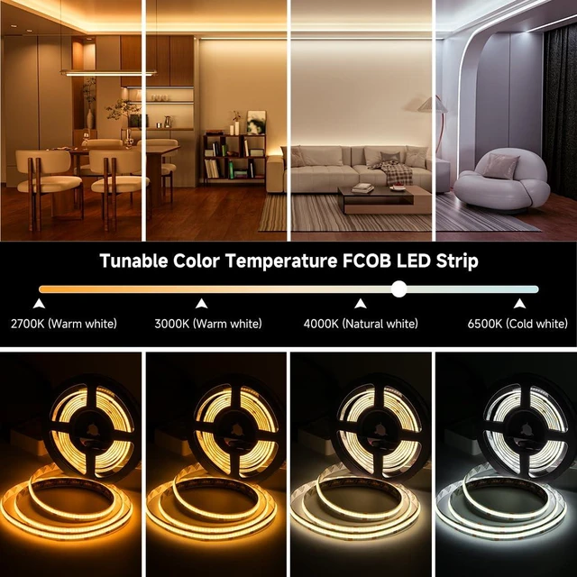 Alt view image 3 of 7 - BTF-LIGHTING COB FCOB Dimmable CCT LED Strip DC24V,UL Listed,32.8FT Tunable | 2700K-6500K,No Voltage Drop,8mm Wide,CRI 90+ Dotless Light,for Bedroom,DIY Lighting Decor(No Power Supply or Controller)