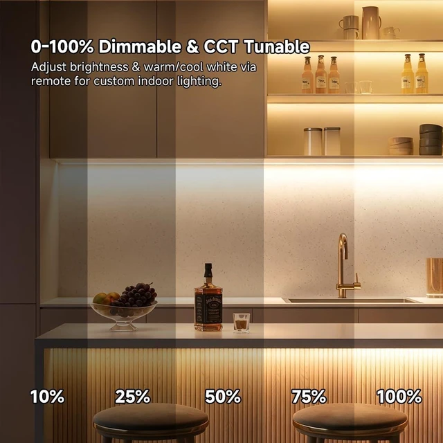 Alt view image 4 of 7 - BTF-LIGHTING COB FCOB Dimmable CCT LED Strip DC24V,UL Listed,32.8FT Tunable | 2700K-6500K,No Voltage Drop,8mm Wide,CRI 90+ Dotless Light,for Bedroom,DIY Lighting Decor(No Power Supply or Controller)