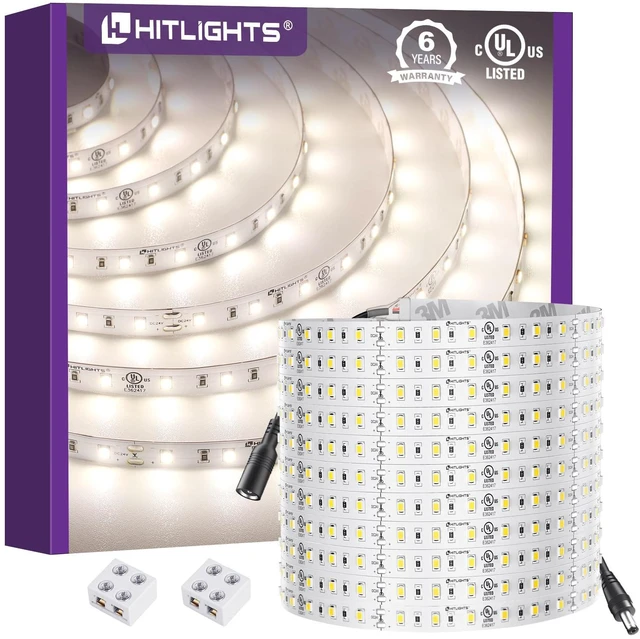 Main image of HitLights LED Strip Lights Neutral White 4000K, Backed 3oz PCB, 24V 26.2FT | UL Listed, 480 LEDs, 404 lm/ft, CRI95+, IP20, Dimmable Tape Lighting for Kitchen, Under Cabinet, Power Source Not Included