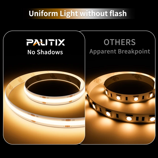 Alt view image 2 of 7 - PAUTIX COB LED Strip Light IP65 Waterproof Warm White 3000K,UL-Listed 20ft/6.1m CRI 90+ Super Bright 24V LED Tape Light for Cabinet/Home/Office DIY Lighting Projects(Adapter & Dimmer Not Included)