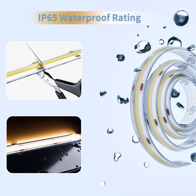 Alt view image 4 of 7 - PAUTIX COB LED Strip Light IP65 Waterproof Warm White 3000K,UL-Listed 20ft/6.1m CRI 90+ Super Bright 24V LED Tape Light for Cabinet/Home/Office DIY Lighting Projects(Adapter & Dimmer Not Included)