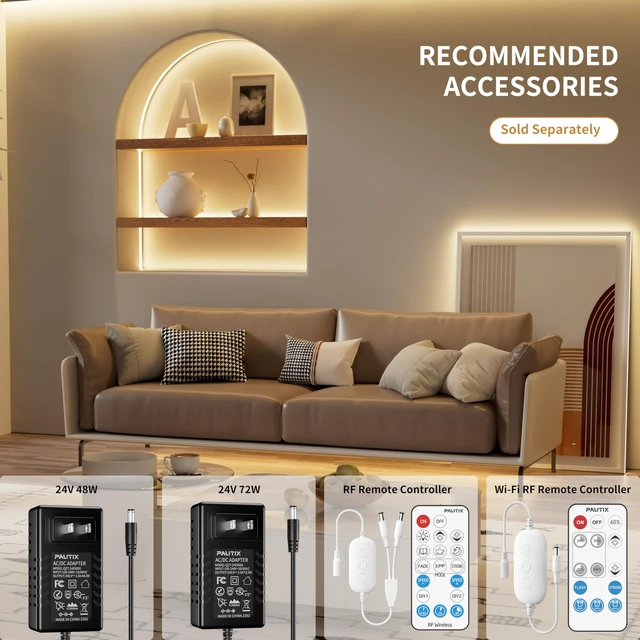 Alt view image 5 of 7 - PAUTIX COB LED Strip Light IP65 Waterproof Warm White 3000K,UL-Listed 20ft/6.1m CRI 90+ Super Bright 24V LED Tape Light for Cabinet/Home/Office DIY Lighting Projects(Adapter & Dimmer Not Included)