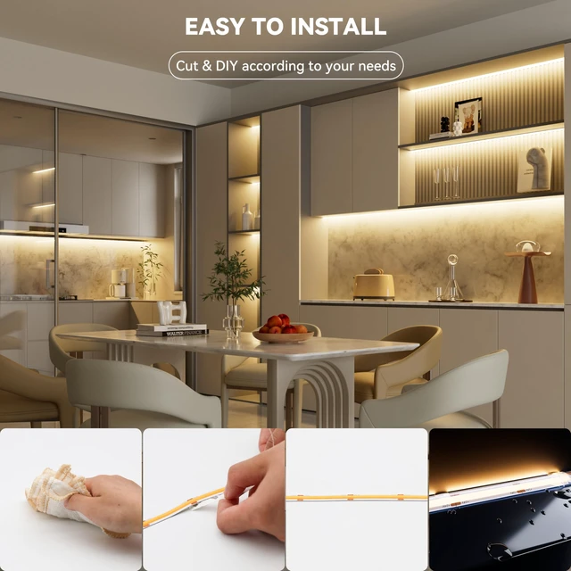 Alt view image 6 of 7 - PAUTIX COB LED Strip Light IP65 Waterproof Warm White 3000K,UL-Listed 20ft/6.1m CRI 90+ Super Bright 24V LED Tape Light for Cabinet/Home/Office DIY Lighting Projects(Adapter & Dimmer Not Included)