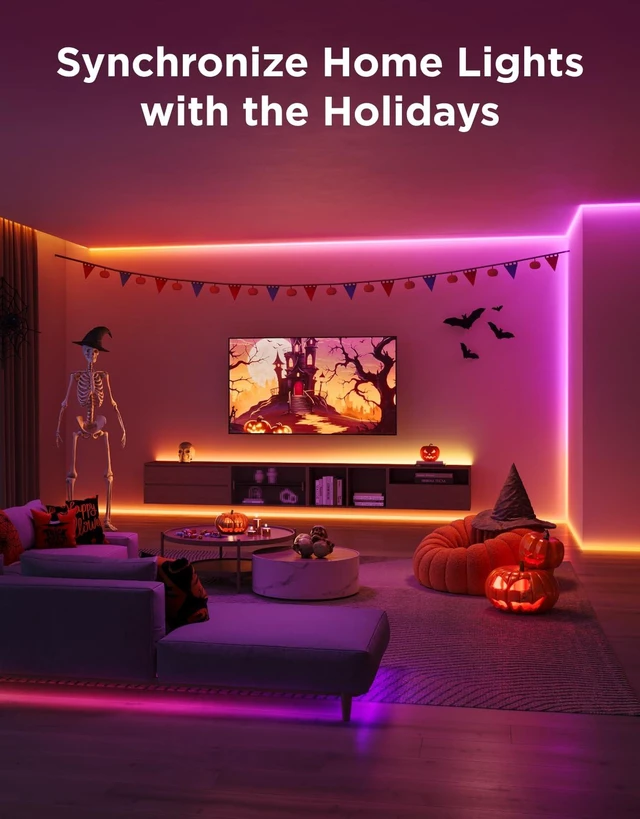 Alt view image 4 of 7 - Govee 16.4ft RGBIC LED Strip Lights, Work with Alexa and Google Assistant | APP WIFI Control, DIY Segmented Color, 64 Scene Modes,16 Million Colors, Music Sync, LED Lights for Bedroom, Home Decor