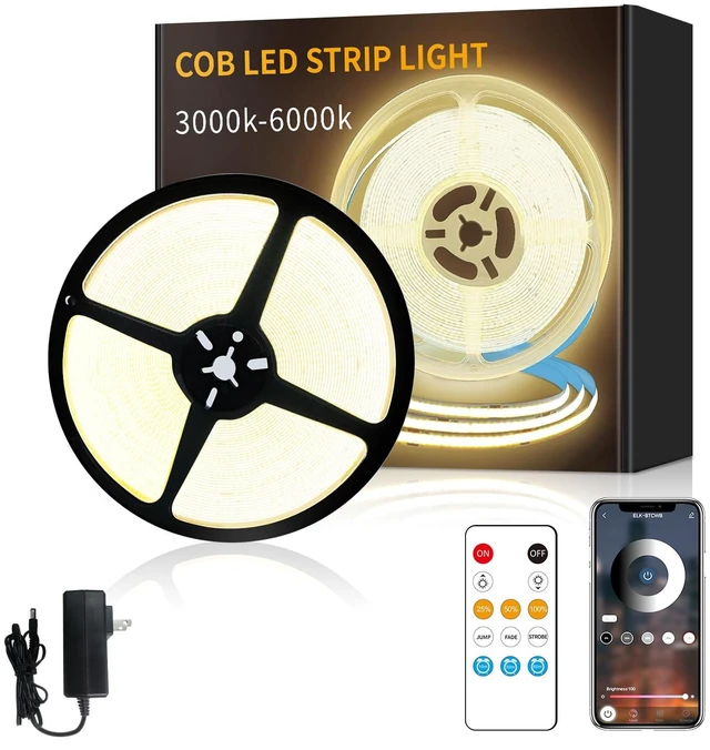 Main image of Yeewhale COB LED Strip Lights 50ft,3000K DC 24V Dimmable Warm White,Flexible LED Rope Lights for Bedroom,with Remote and app Control LED Lights Strip for Living Room, Shelf, Cabinet