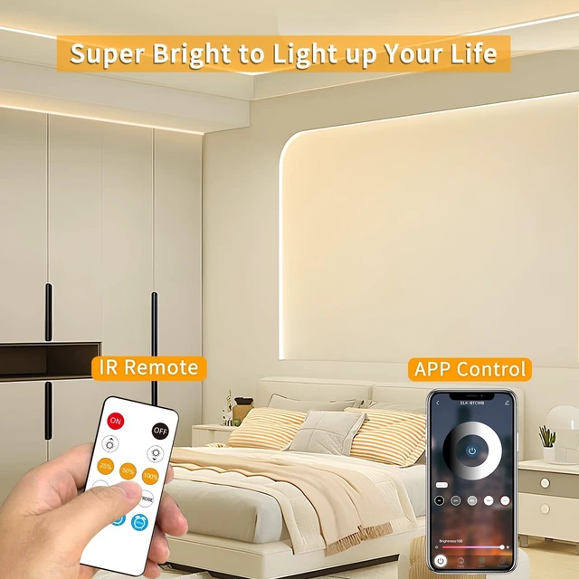 Alt view image 4 of 7 - Yeewhale COB LED Strip Lights 50ft,3000K DC 24V Dimmable Warm White,Flexible LED Rope Lights for Bedroom,with Remote and app Control LED Lights Strip for Living Room, Shelf, Cabinet
