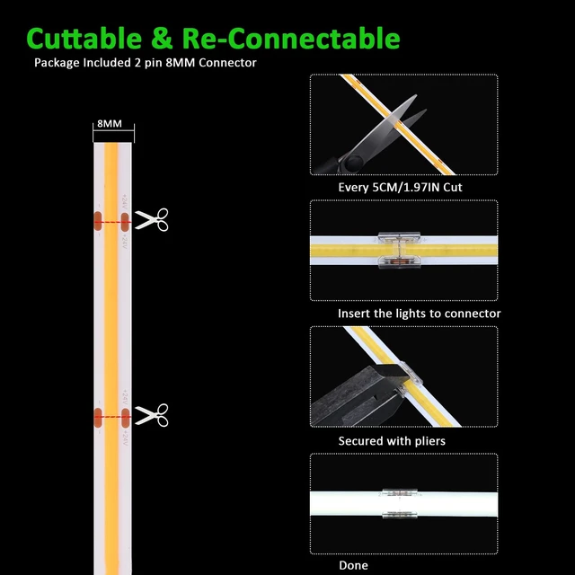 Alt view image 5 of 7 - JOYLIT 50FT COB LED Strip Lights 24V 3000K Dotless 480LEDs/M Indoor IP20 | Consistent Brightness, CRI90+, Warm White, Dimmable, Cuttable, 3M Adhesive, For Bedroom, Cabinet (Power Supply Not Included)