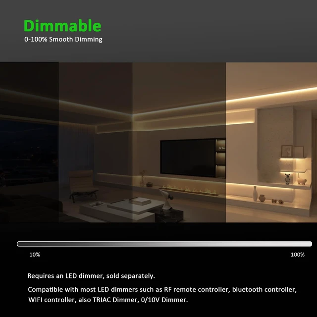 Alt view image 6 of 7 - JOYLIT 50FT COB LED Strip Lights 24V 3000K Dotless 480LEDs/M Indoor IP20 | Consistent Brightness, CRI90+, Warm White, Dimmable, Cuttable, 3M Adhesive, For Bedroom, Cabinet (Power Supply Not Included)