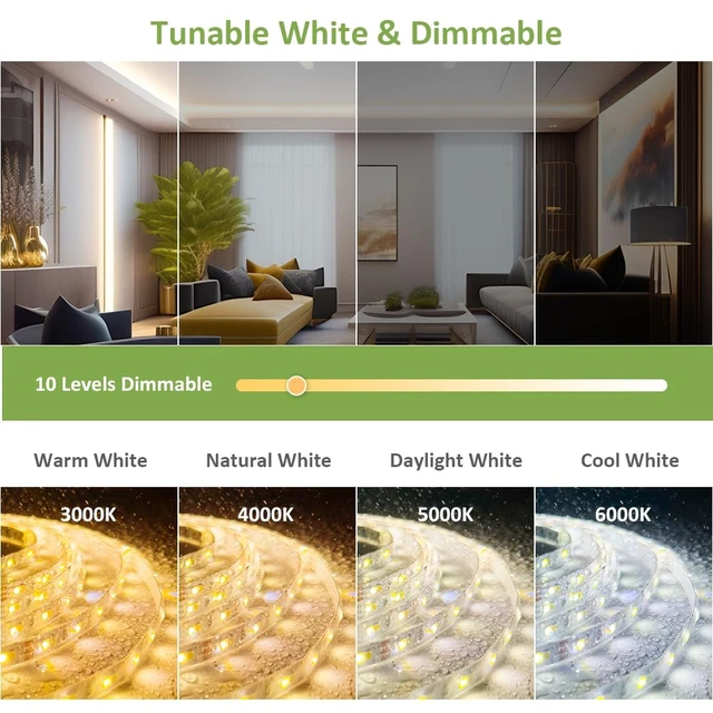Alt view image 4 of 6 - 20ft Waterproof Tunable White LED Strip Lights Dimmable 3000K-6500K 12V | NOVOSTELLA Daylight Warm White Flexible Tape Light with Remote for Outdoor Indoor Bedroom Home Mirror Kitchen Bar Cabinet