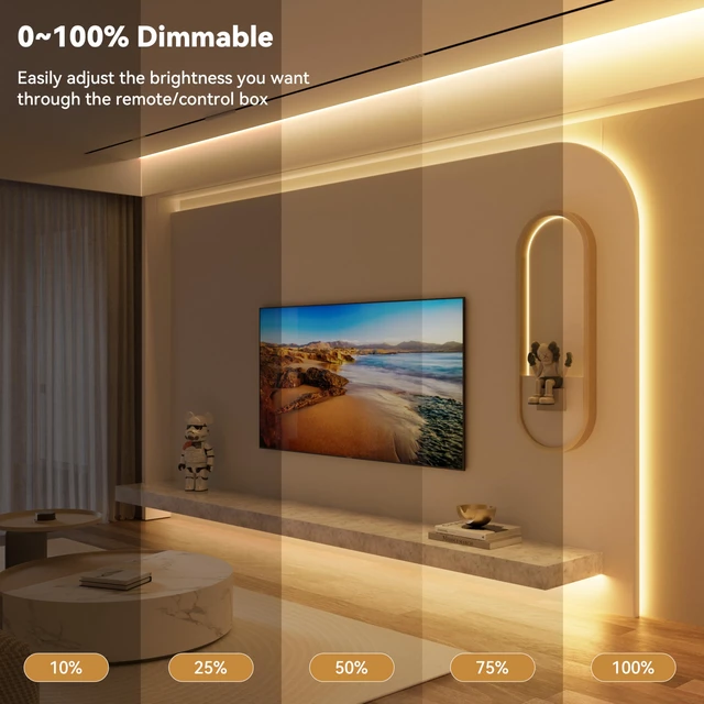 Alt view image 2 of 7 - PAUTIX COB LED Strip Lights with RF Remote,32.8ft UL Listed Dotless LED Lights Warm White 2700K,Super Bright Dimmable 24V Adhesive LED Tape Light,Kitchen Cabinets Shelf Mirror Office Bedroom Lighting