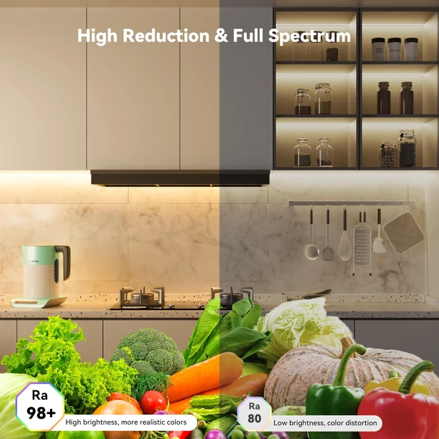 Alt view image 4 of 7 - PAUTIX COB LED Strip Lights with RF Remote,32.8ft UL Listed Dotless LED Lights Warm White 2700K,Super Bright Dimmable 24V Adhesive LED Tape Light,Kitchen Cabinets Shelf Mirror Office Bedroom Lighting