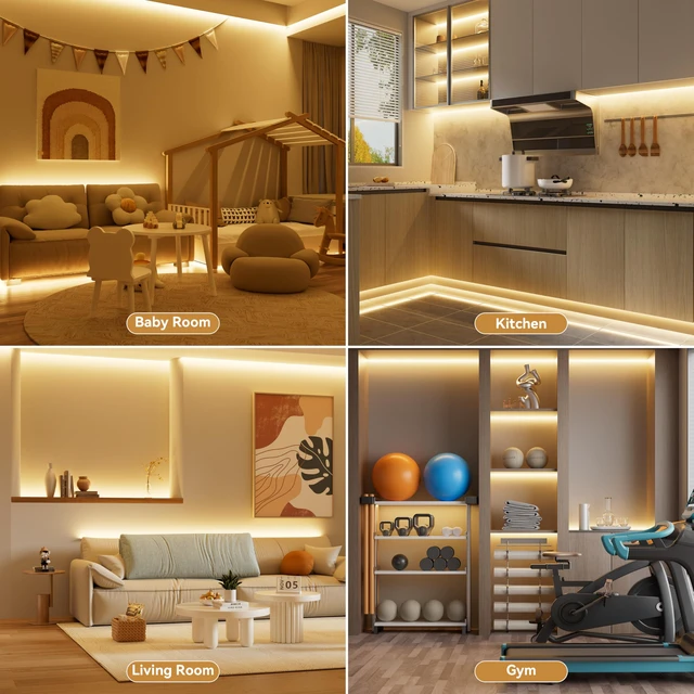 Alt view image 7 of 7 - PAUTIX COB LED Strip Lights with RF Remote,32.8ft UL Listed Dotless LED Lights Warm White 2700K,Super Bright Dimmable 24V Adhesive LED Tape Light,Kitchen Cabinets Shelf Mirror Office Bedroom Lighting