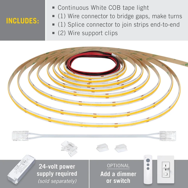 Alt view image 3 of 7 - Armacost Lighting RibbonFlex Pro 24V White COB LED Strip Light Tape 3000K, 315 Lumens/Ft, 5M 172230