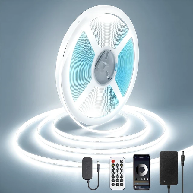 Main image of ALITOVE 50FT COB LED Light Strip 24V with Remote Bright White Strip 6500K | Bluetooth APP Control, Dimmable Dotless LED Tape Light. Flexible Rope Light, for Office Home Kitchen Cabinet DIY Lighting
