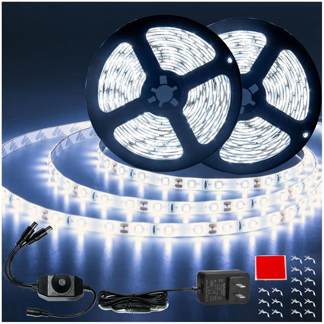 Main image of JUNWEN 50ft White Led Strip Lights, 12V Outdoor Strip Lights Waterproof Flexible Led Light Strip Indoor Plug in Cuttable SMD2835 Dimmable Led Strip Light for Bedroom Cabinet Kitchen TV Hallway