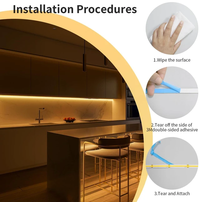 Alt view image 4 of 7 - MILADALED COB LED Strip Light 3000K 40FT/12M Warm White Led Strip | Dimmable with IR Remote 24V UL Certified Adapter Suitable Adhesive Indoor for Bedroom Living Room, Shelf, Cabinet