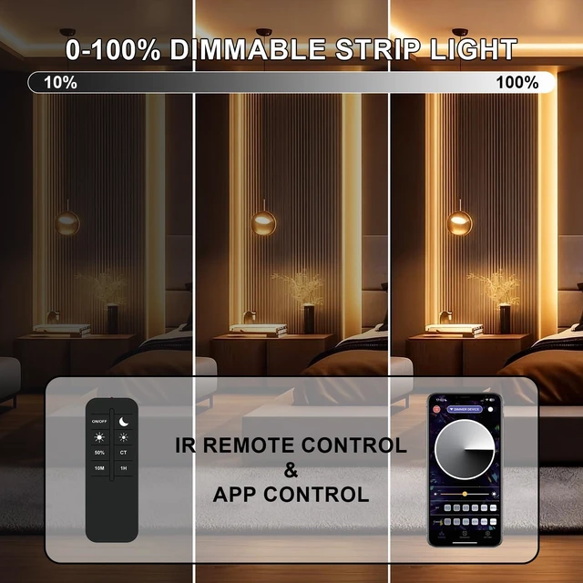 Alt view image 5 of 7 - MILADALED COB LED Strip Light 3000K 40FT/12M Warm White Led Strip | Dimmable with IR Remote 24V UL Certified Adapter Suitable Adhesive Indoor for Bedroom Living Room, Shelf, Cabinet