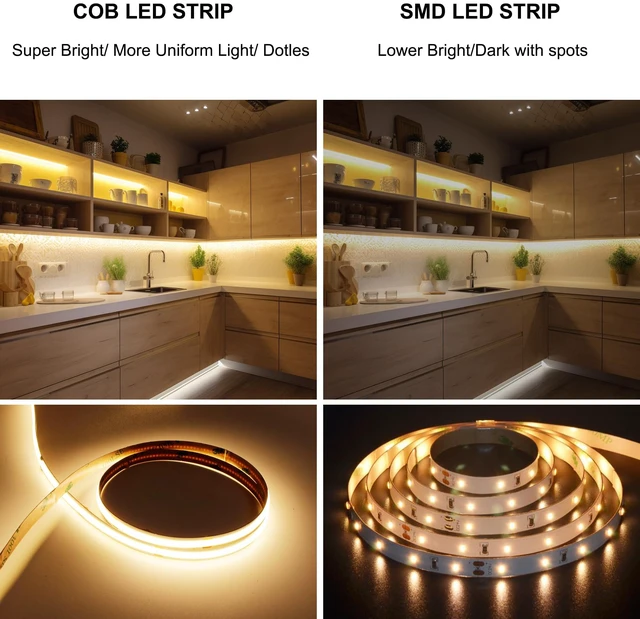 Alt view image 3 of 6 - AXMOTUT 32.8ft COB LED Strip Light Warm White, High Bright LED Strips with 320LEDs, RF Remote and UL Power Supply, 2700K Dimmable LED Lights for Bedroom,Kitchen, DIY Home Decoration, 2 Rolls of 16.4ft