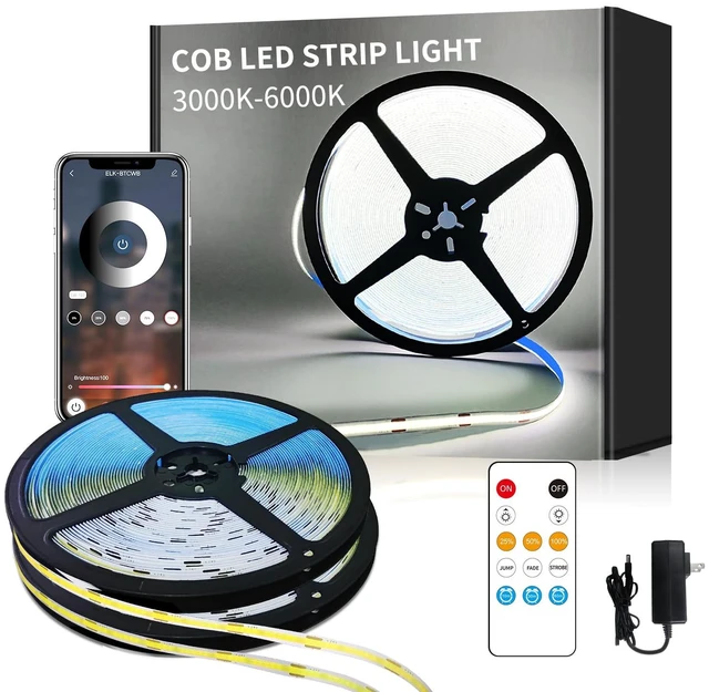 Main image of Yeewhale COB LED Strip Lights 100ft,6000K DC 24V Dimmable White,Flexible LED Lights Strip for Bedroom,with Remote&app Control LED Rope Lights for Living Room,Shelf,Cabine(2 Rolls of 50ft)