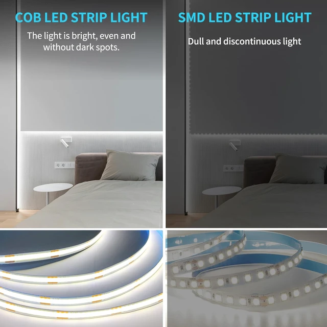 Alt view image 3 of 7 - Yeewhale COB LED Strip Lights 100ft,6000K DC 24V Dimmable White,Flexible LED Lights Strip for Bedroom,with Remote&app Control LED Rope Lights for Living Room,Shelf,Cabine(2 Rolls of 50ft)