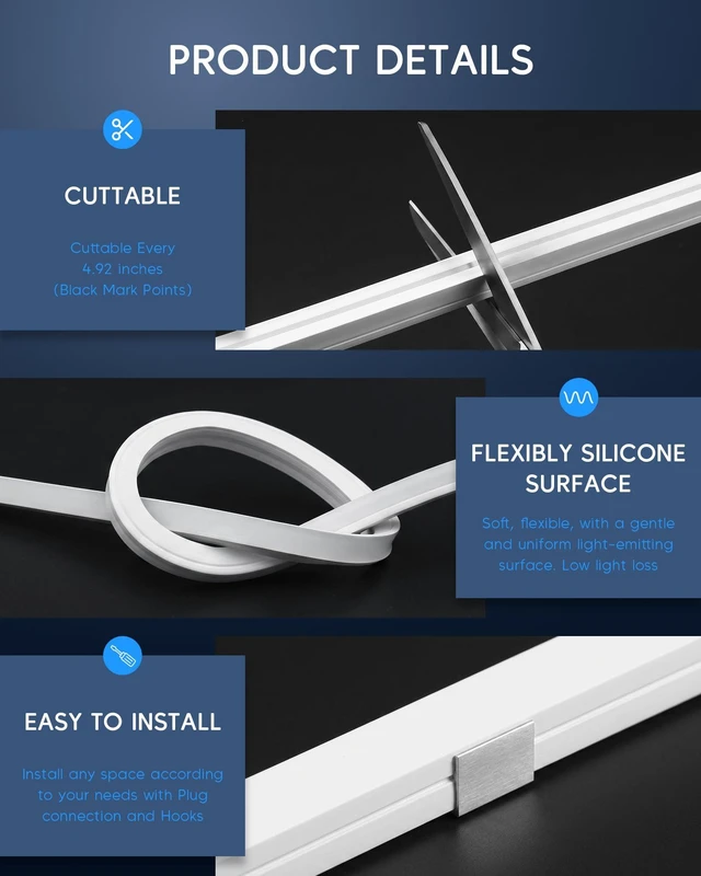 Alt view image 4 of 7 - Nixjoro LED Strip Lights 16.4ft COB RV Awning Silicone Neon Rope Lights | Cuttable Flexible Outdoor Waterproof for Travel Trailer Food Trucks Van DIY Lighting Warmwhite