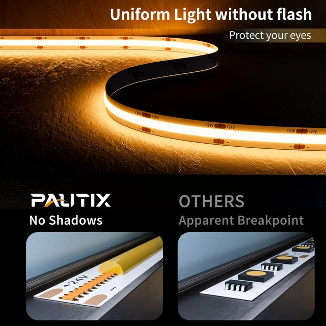Alt view image 2 of 7 - PAUTIX COB LED Strip Light 24ft/7.5m 3780LEDs Warm White 2700K CRI90+ High Lumen Super Bright,Lead-free Material Flexible DC24V LED Tape for Home&Office DIY Lighting Project(Power Supply Not Included)