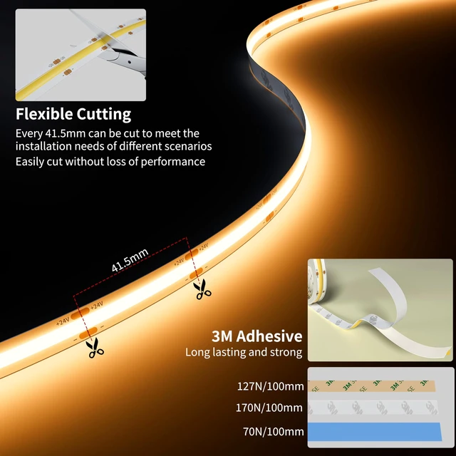 Alt view image 7 of 7 - PAUTIX COB LED Strip Light 24ft/7.5m 3780LEDs Warm White 2700K CRI90+ High Lumen Super Bright,Lead-free Material Flexible DC24V LED Tape for Home&Office DIY Lighting Project(Power Supply Not Included)