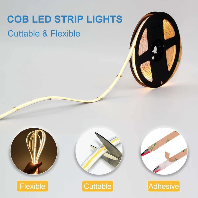 Alt view image 4 of 6 - LLTOP COB LED Strip Lights Waterproof IP67 24VDC Warm White 3000K 16.4FT | CRI 92Ra+, Outdoor LED Tape Lighting, DIY Cuttable, For Bedroom Kitchen Cabinet Shelf (Power Supply Not Included)